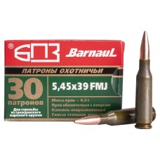 Патрон нарезной БПЗ калибр 5,45х39 FMJ лакированная гильза 4,2 гр. (в пачке 30шт.) (в коробке 750 шт.)